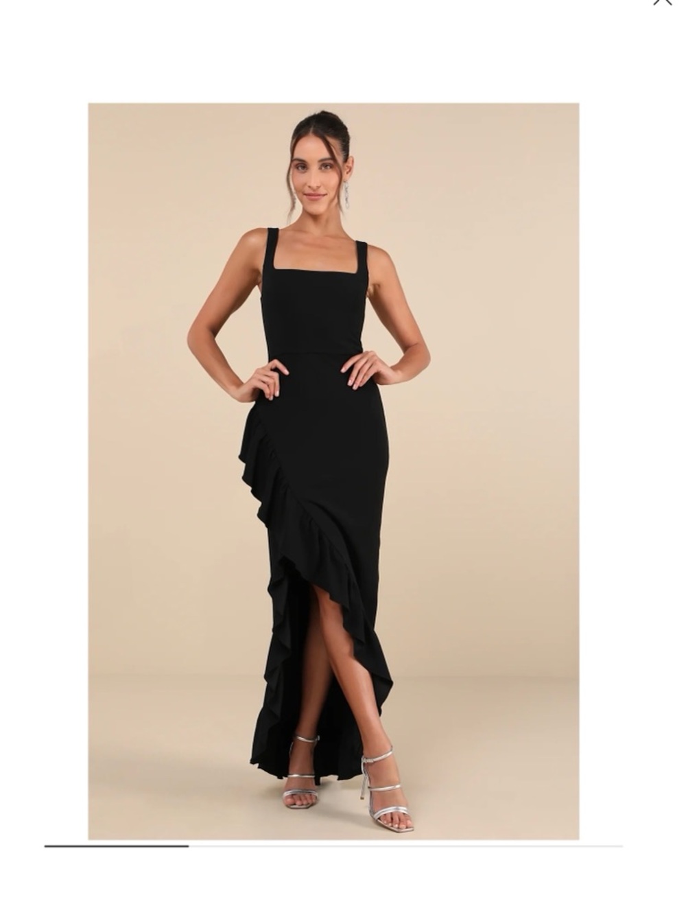 Lulu's Black Square Neck Ruffle High-Low Dress